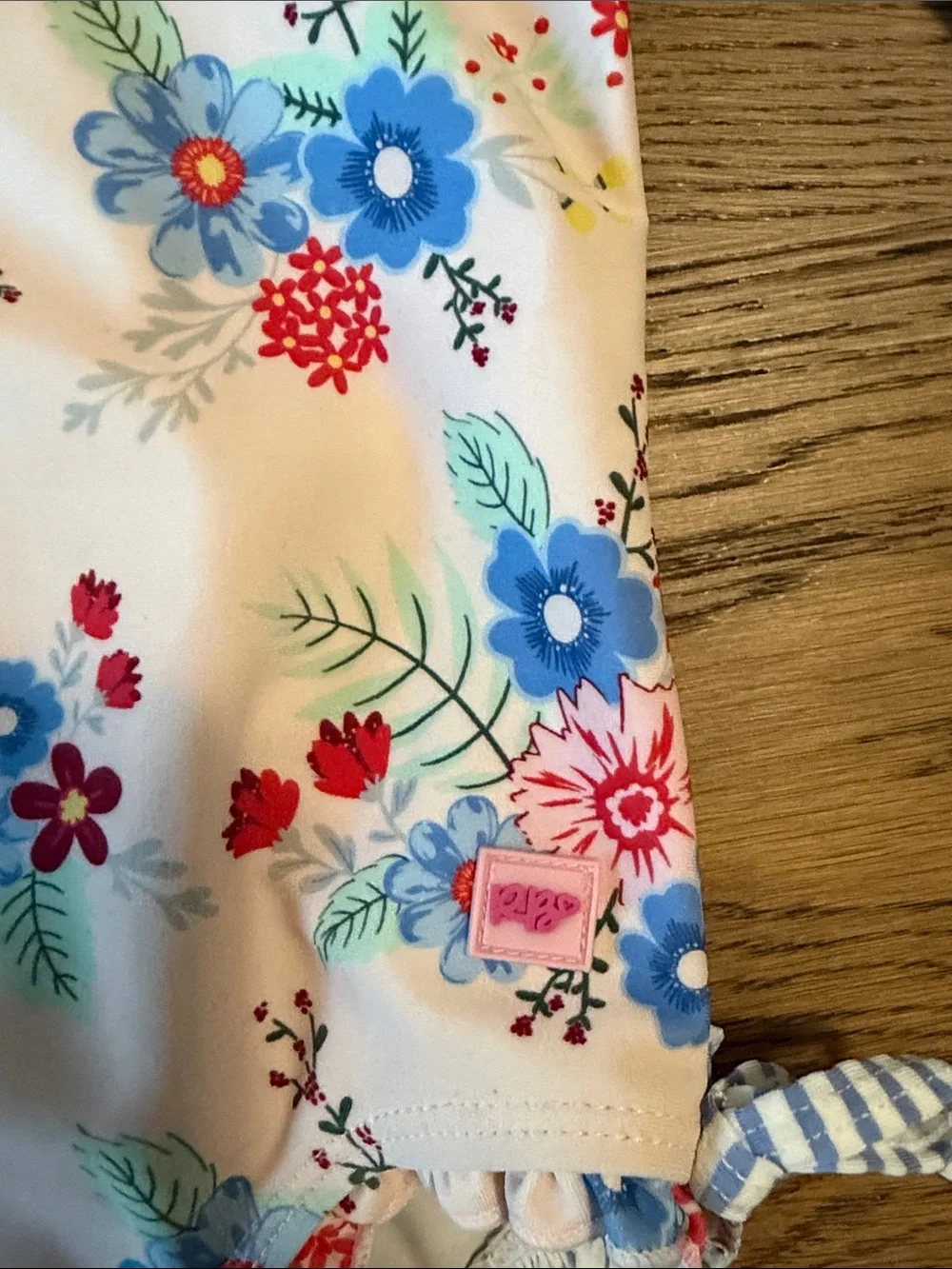 Ruffle Butts Floral Long-Sleeve Rashguard One-Piece - Blue, Pink, Cream